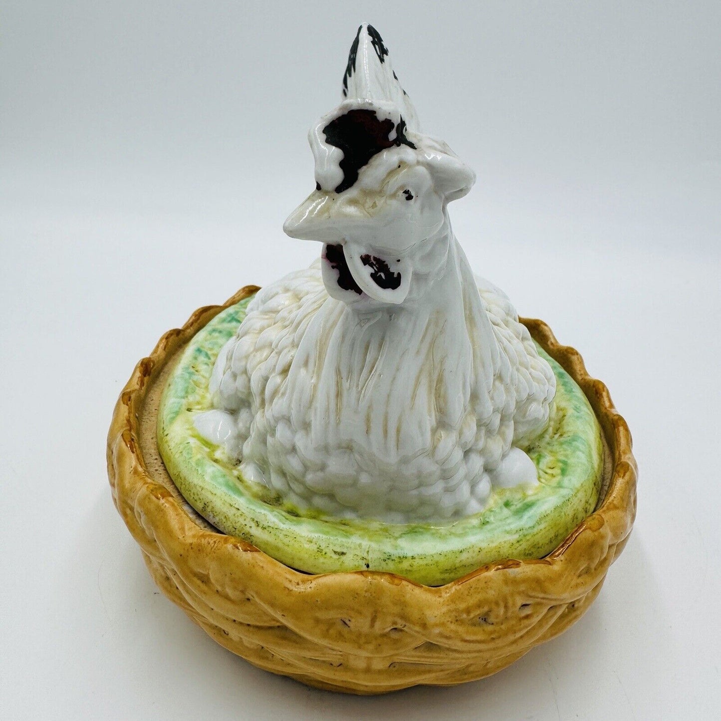 Antique Staffordshire Pottery Hen On Nest Lidded Dish Marked S 254 Chicken Engla
