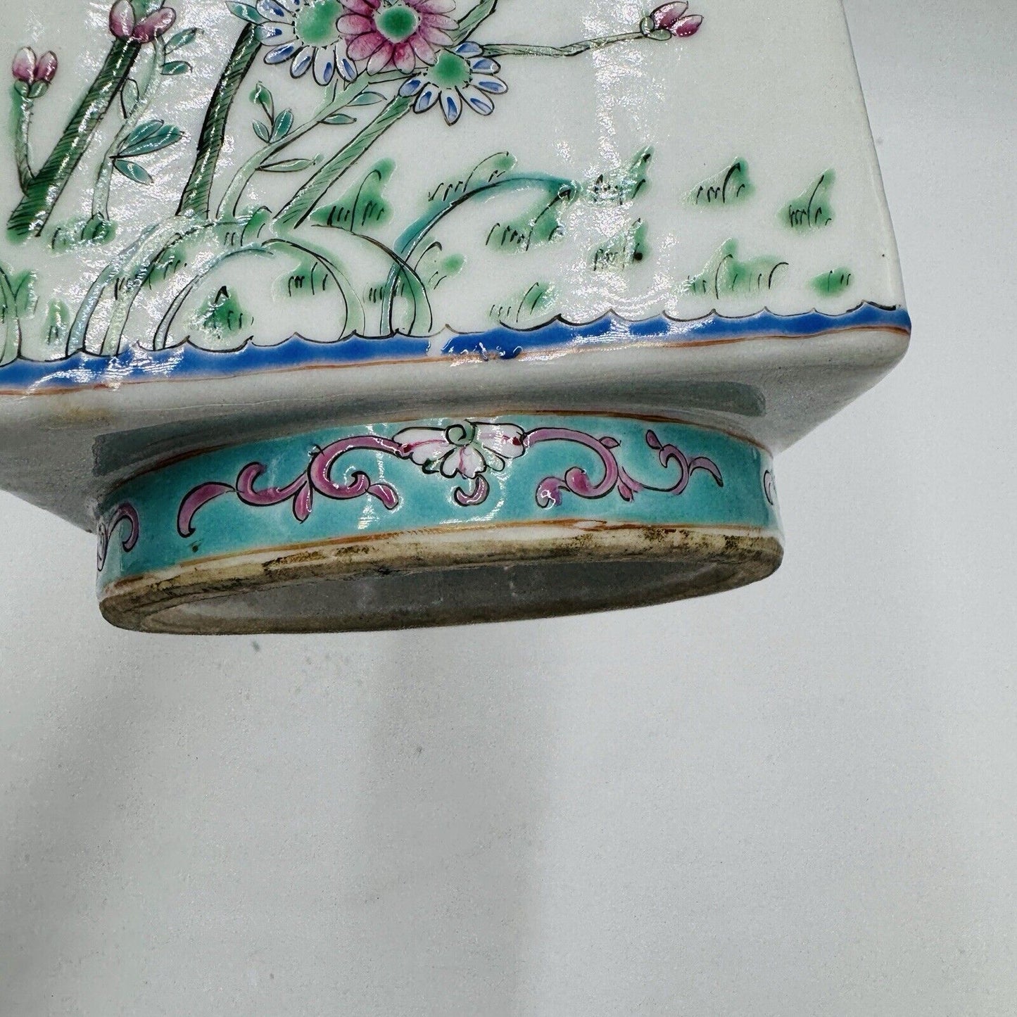 RARE antique REPUBLIC Chinese Famille Floral porcelain CONG vase CHINA MARK