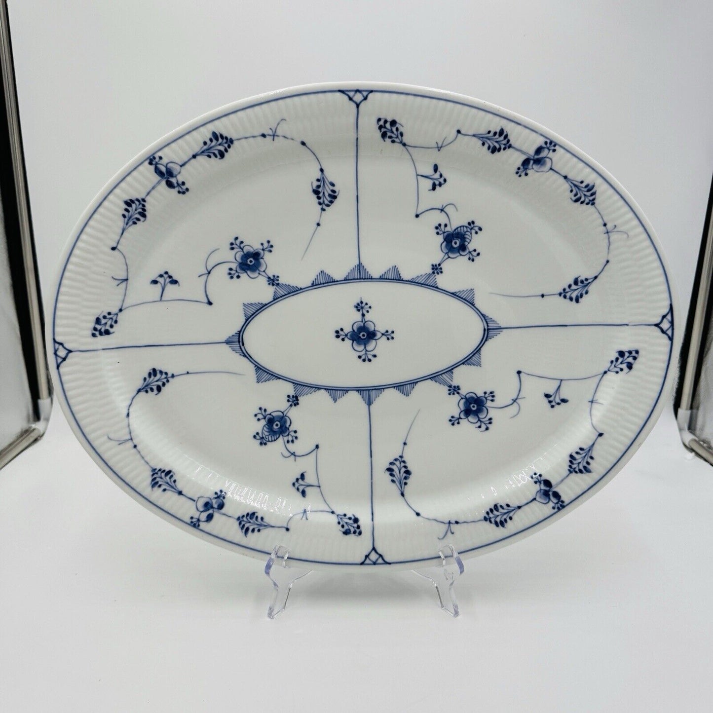 Antique Royal Copenhagen Blue Fluted Plain Large 18”Oval Platter #348 Rare