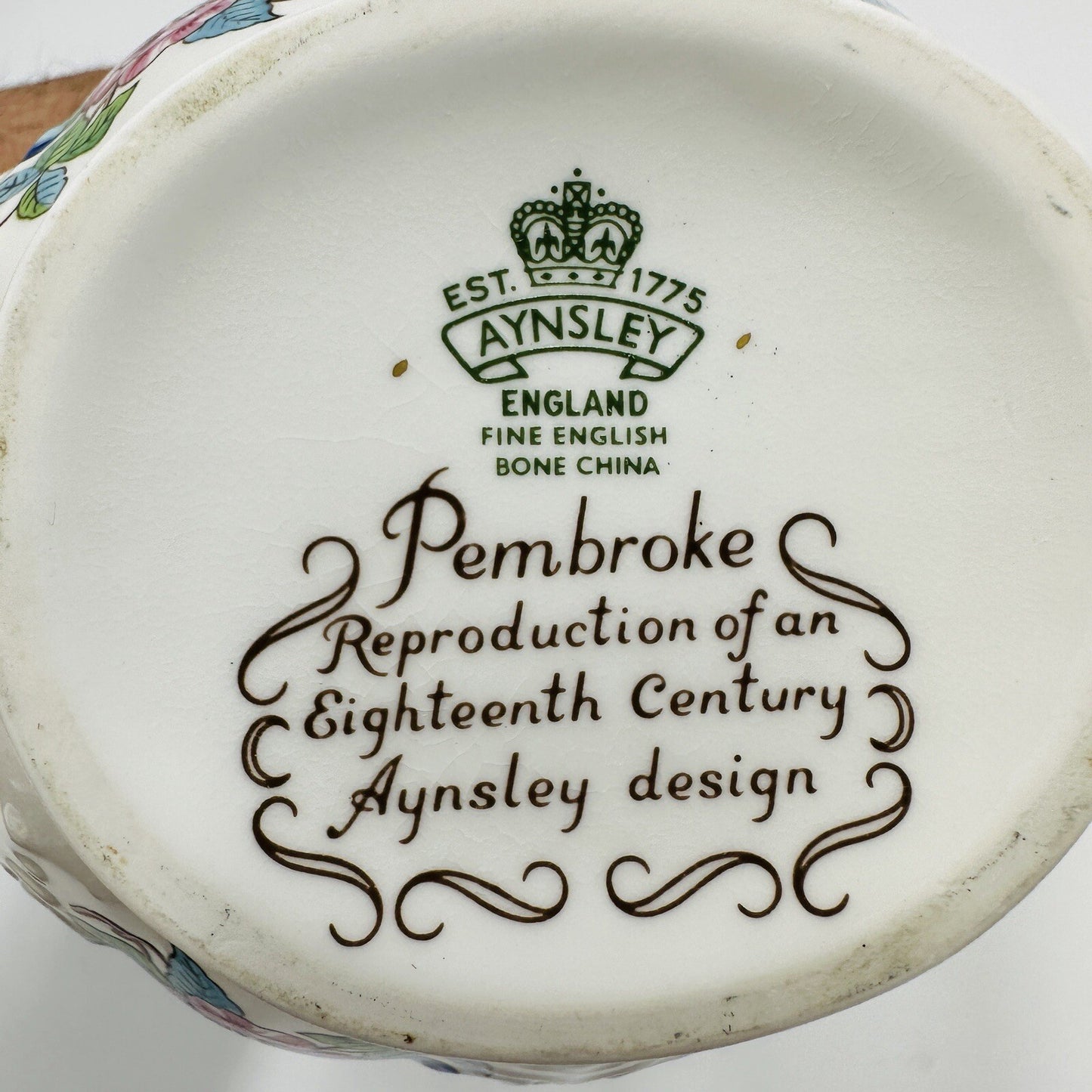 Aynsley Pitcher Porcelain Pembroke Floral 6in H 18th Century Design Large