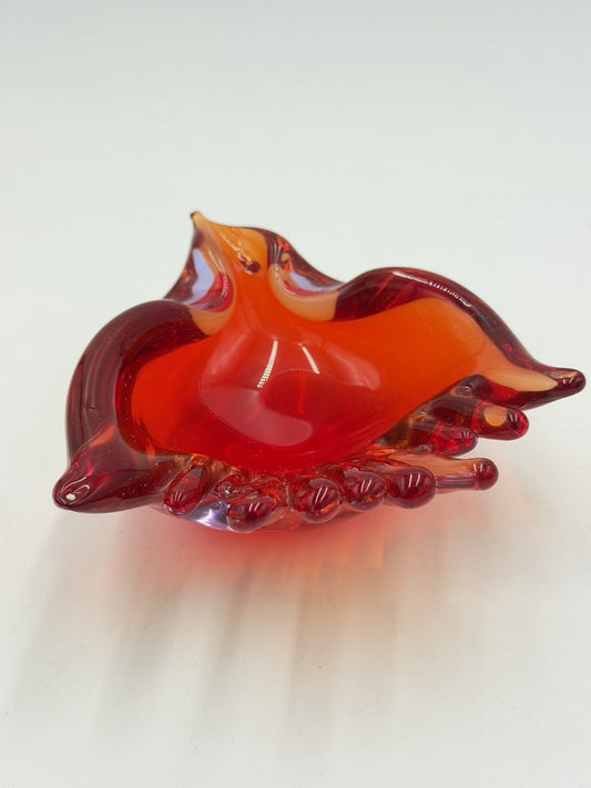 Murano Art Glass Italy Amberina Bird Figurine Bowl 2”Hx5”x5.5” Vintage MCM