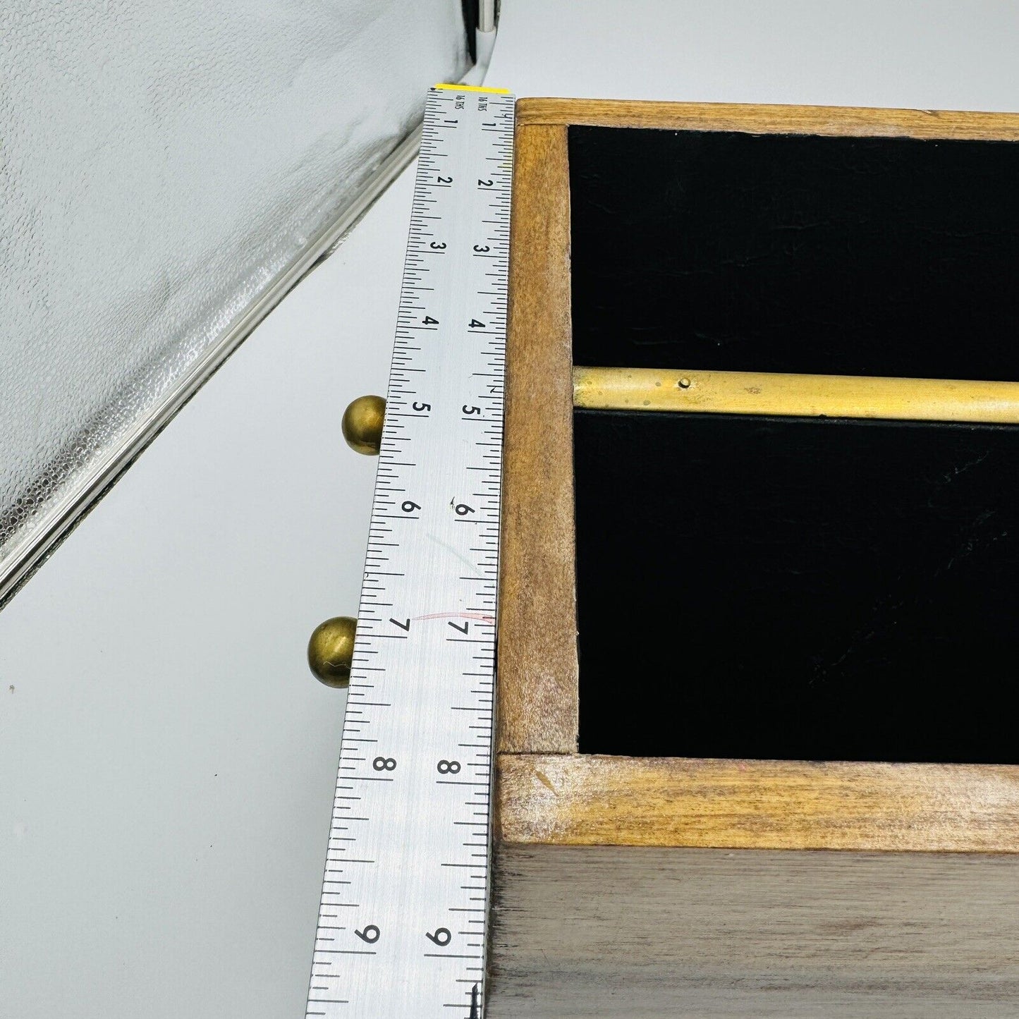 Magazine Holder Brass Handles Vintage Solid Wood Hollywood Regency Storage Decor