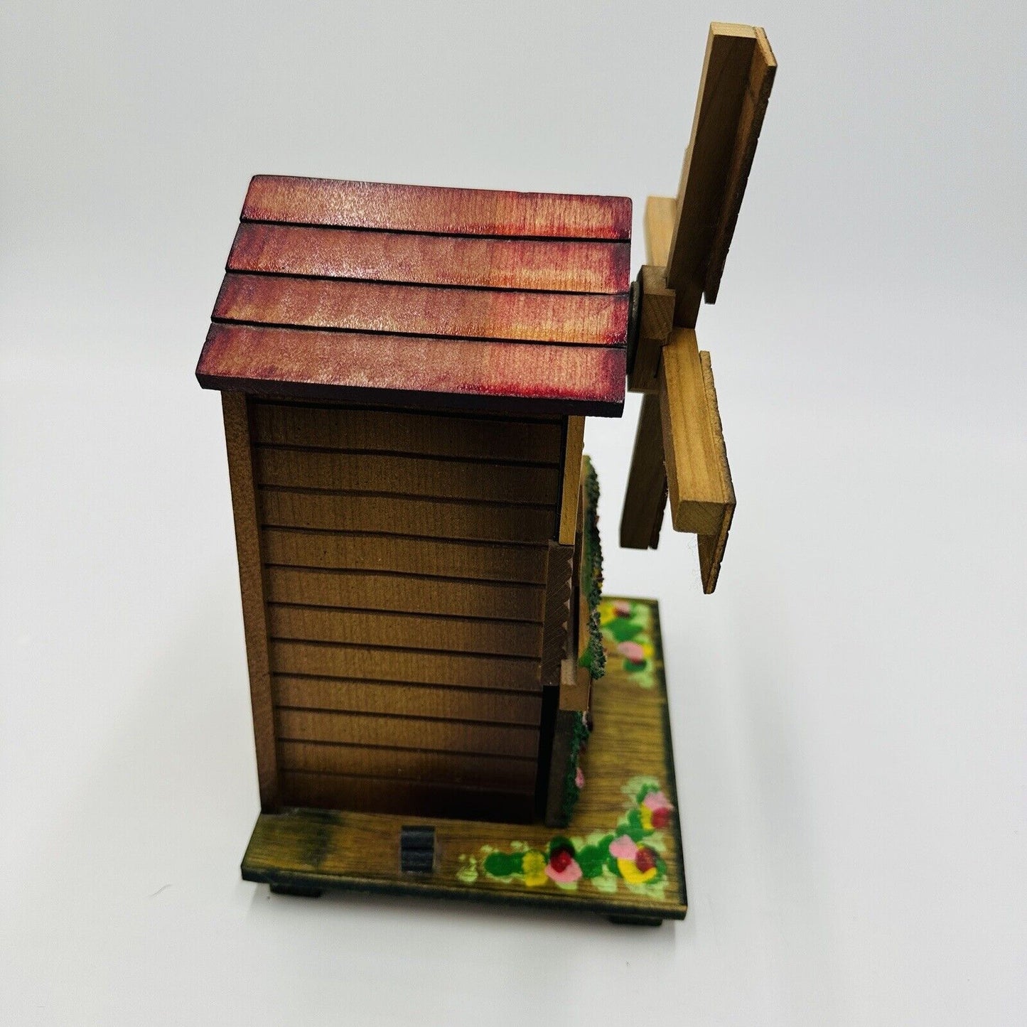 Wooden Jewelry Windmill Wood Box Shaped Dutch Vintage Hand-painted Home Decor