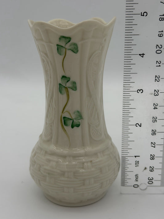 Belleek Ireland Porcelain Shamrock Embossed 5" Kells Bud Vase Millennium 2000
