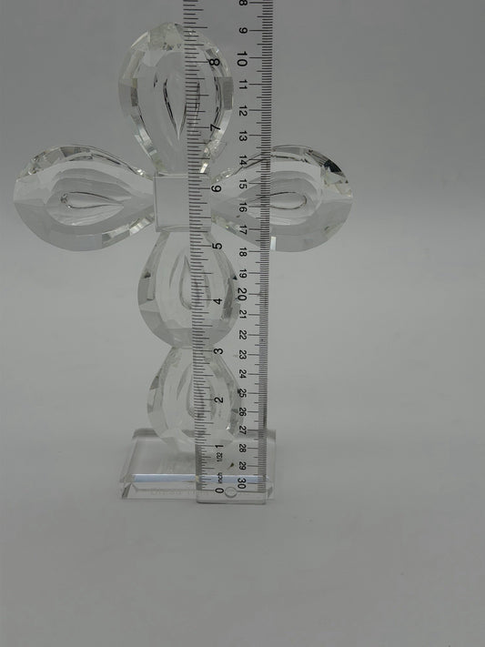 Oleg Cassini Diamond Cut Art Crystal Cross Bless This House Figurine Signed 8.5”
