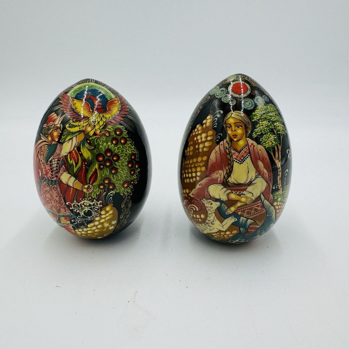Mockba Hand Painted Easter Egg Wooden Folk Art 4.5in Signed Vintage