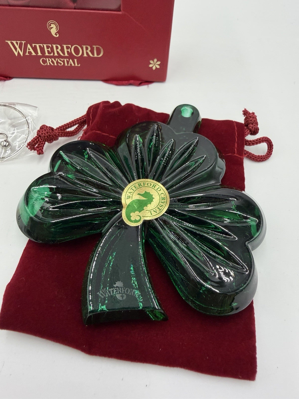 Waterford Crystal 2014 Green Shamrock Ornament W/enhancer Lead Crystal