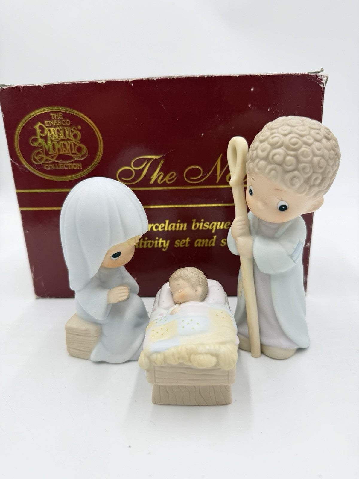 Precious Moments Vintage Porcelain Bisque Nativity Set 3 Pieces 1986 Figurines