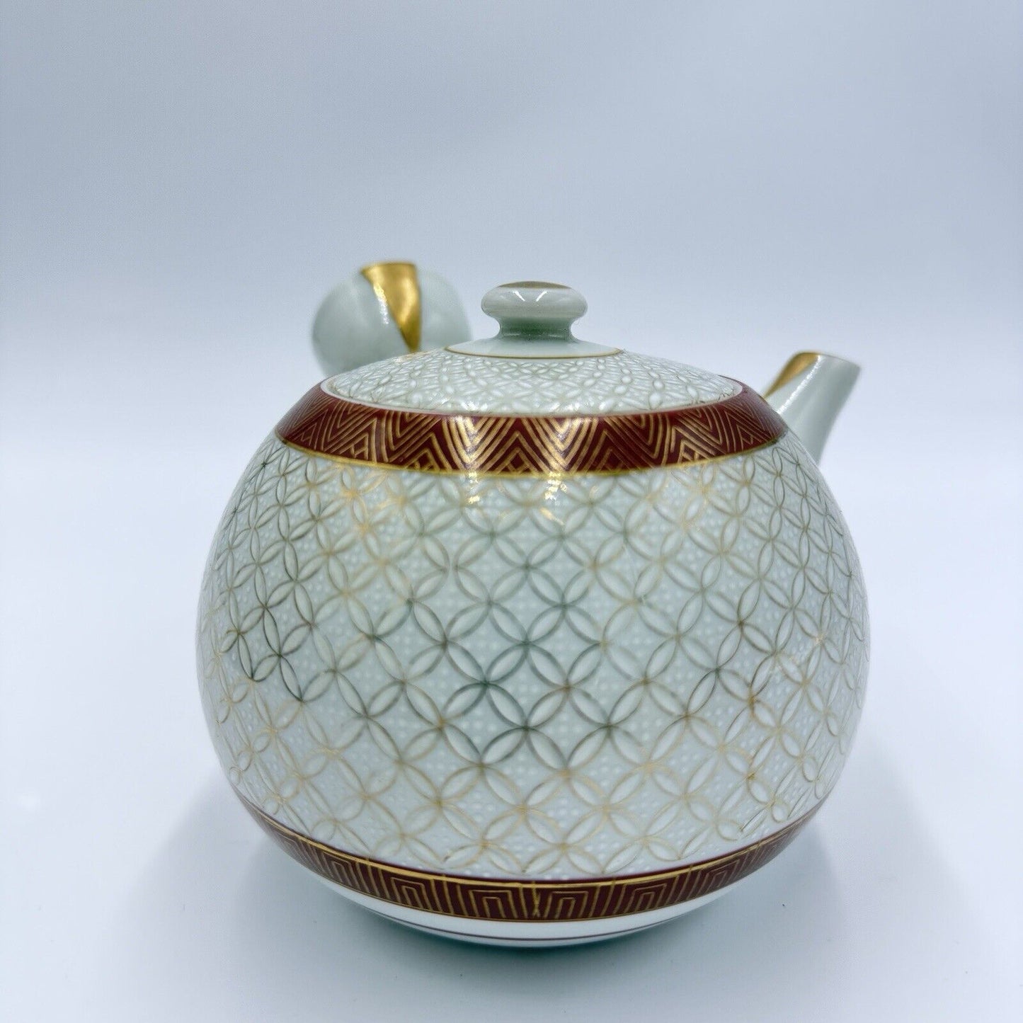 Antique Japanese Kutani Porcelain Tea Pot Gold Accents Embossed