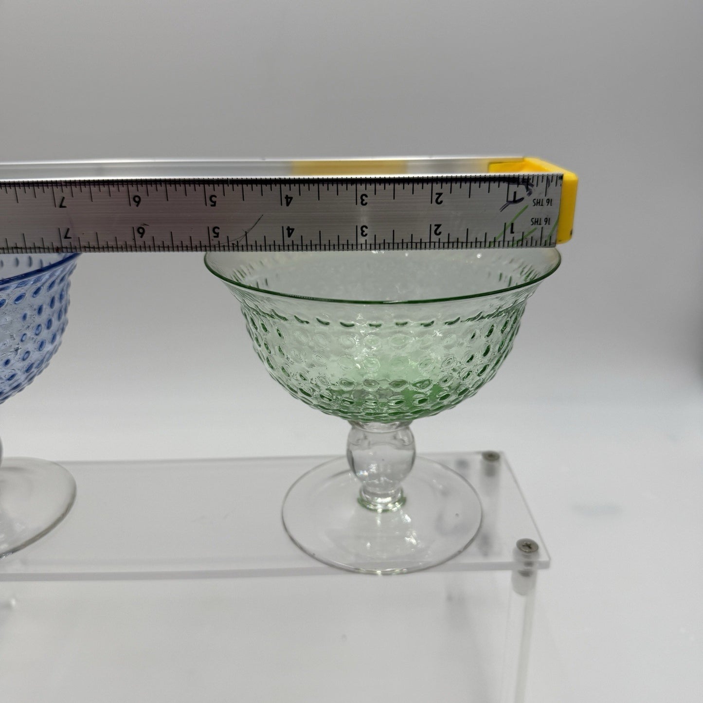 Vintage Hobnail Art Glass Blue Green Dessert Sherbet/Glasses Pair