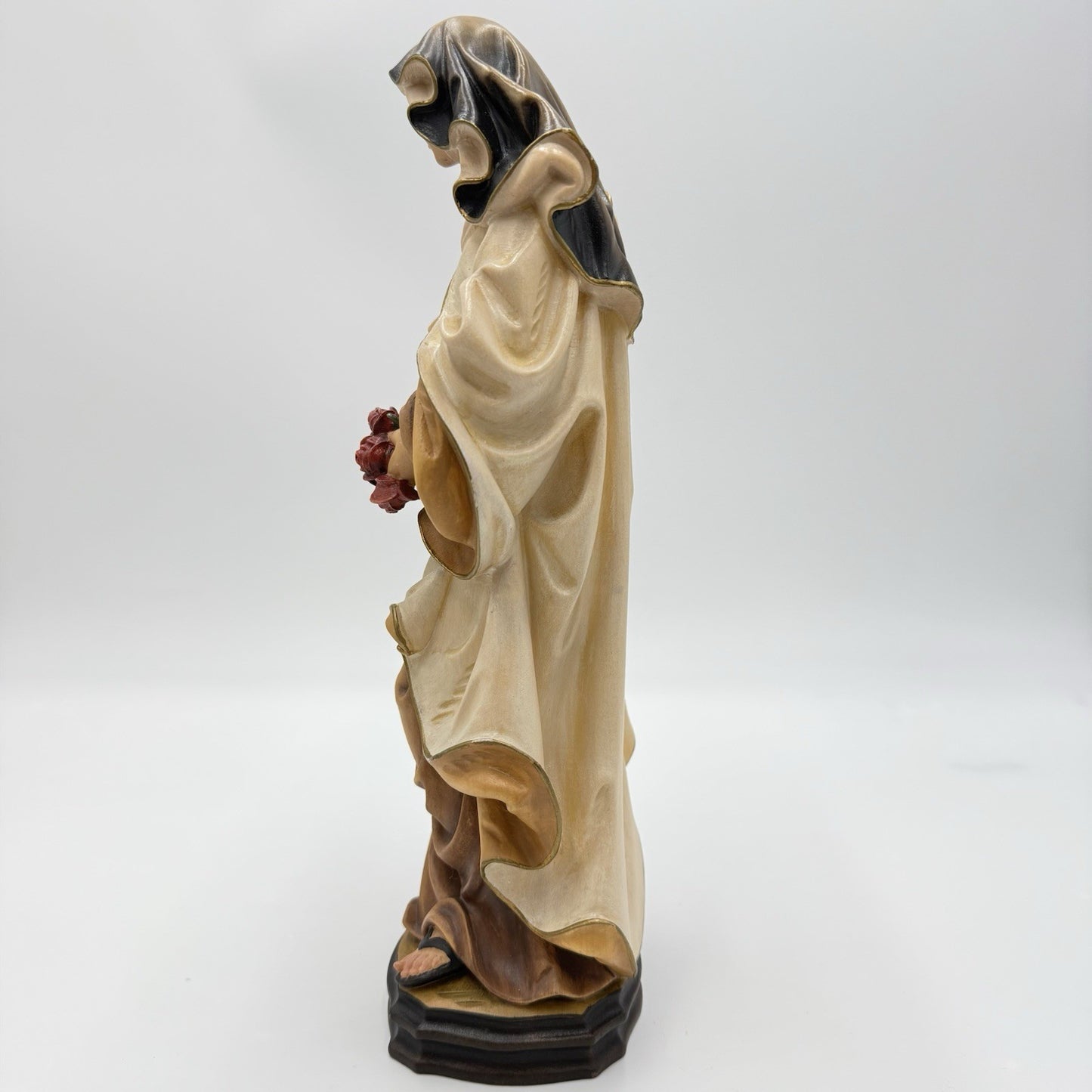 Folk Art Karl Demetz Wood Carved Saint Therese of Lisieux Figurine 12” Italy