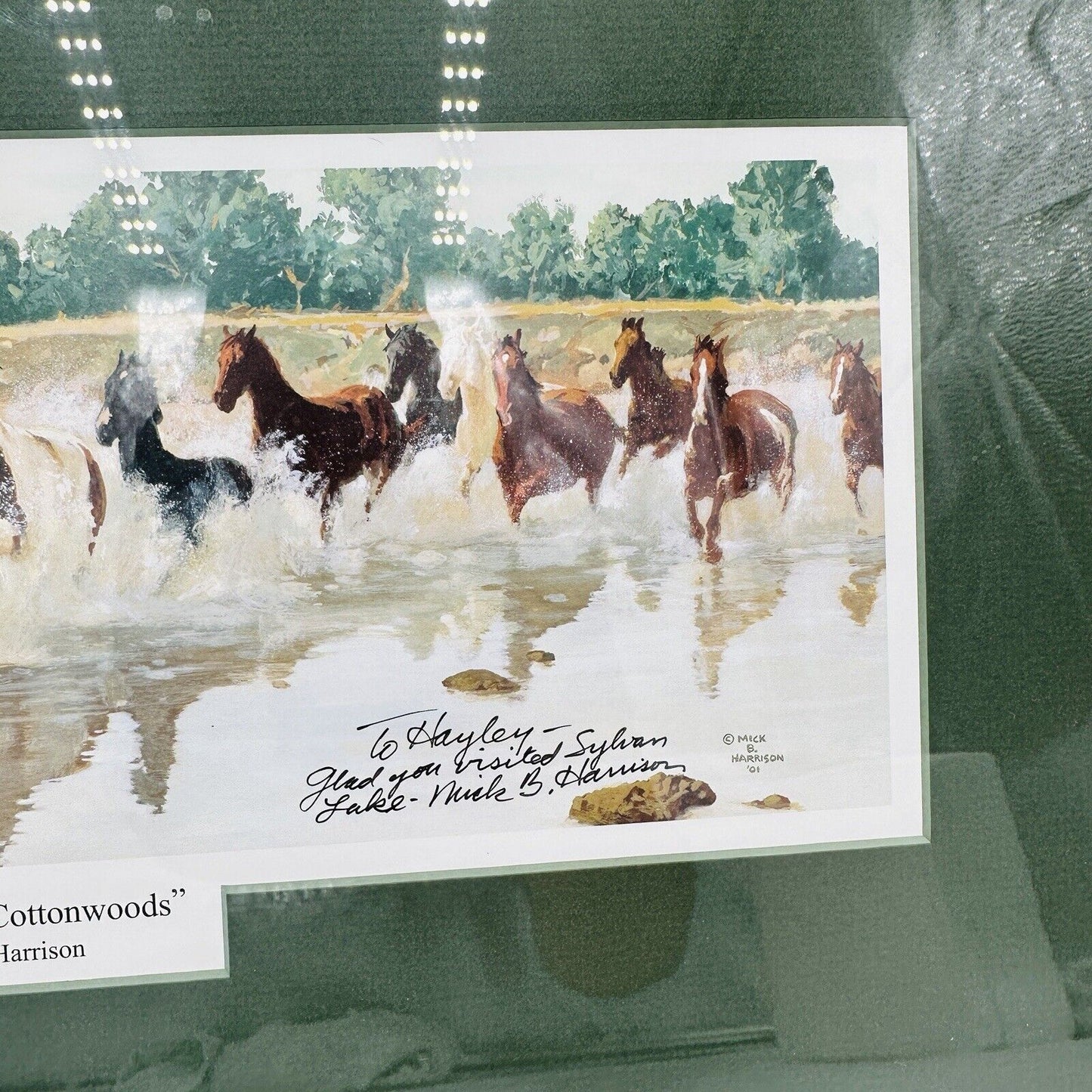 Mick B. Harrison Horses Print Frame Dash For The Cottonwoods Signed COA Wall Art