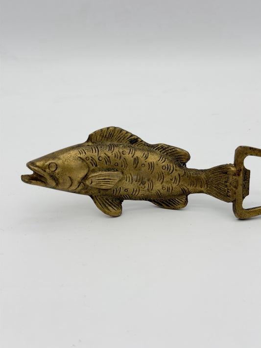 Vintage Solid Brass Fish Shaped Bottle Opener Bar Decor Gold Tone Lake House