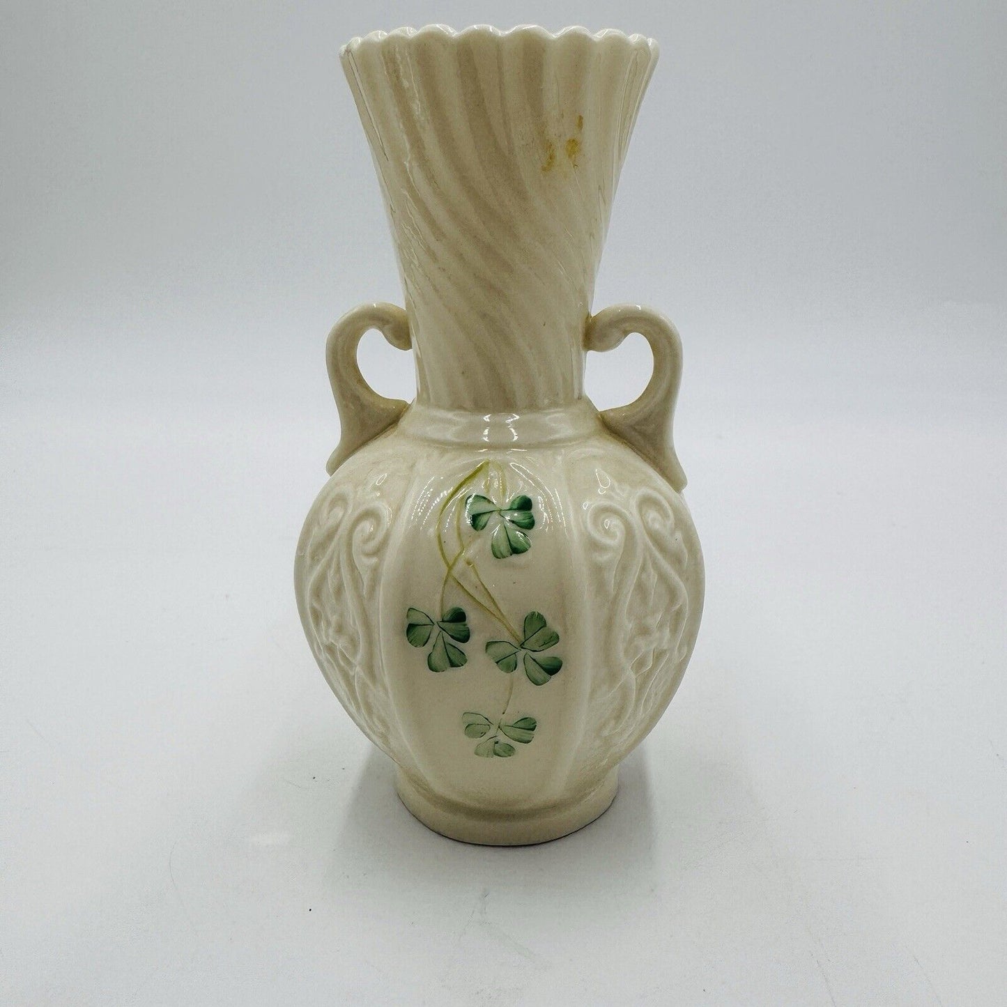 Belleek Shamrock Porcelain Ireland 6" Panel Vase 6” Vintage Decor