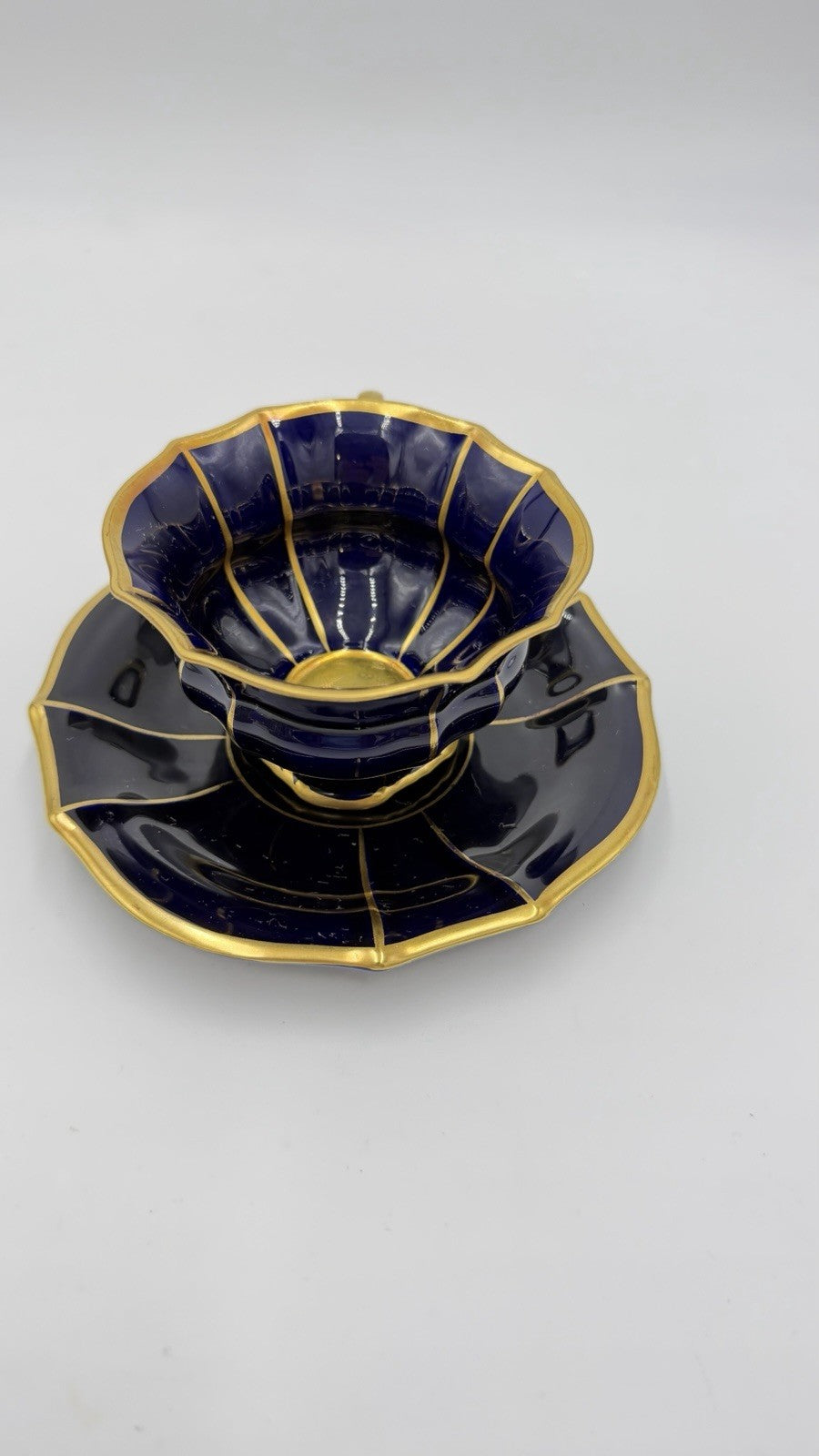 LINDNER KÜPS ECHT COBALT & GOLD 157/2 Demitasse Cup & Saucer Set Germany