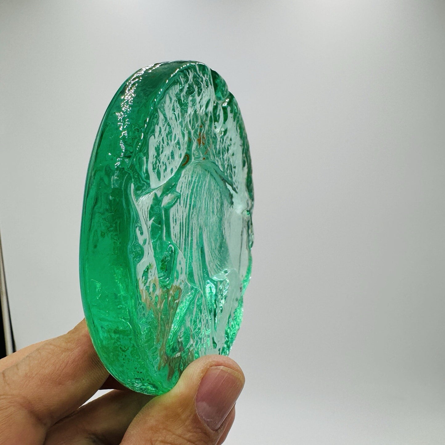 Blenko Art Glass Green Zodiac Taurus Green Paperweight Original Sticker