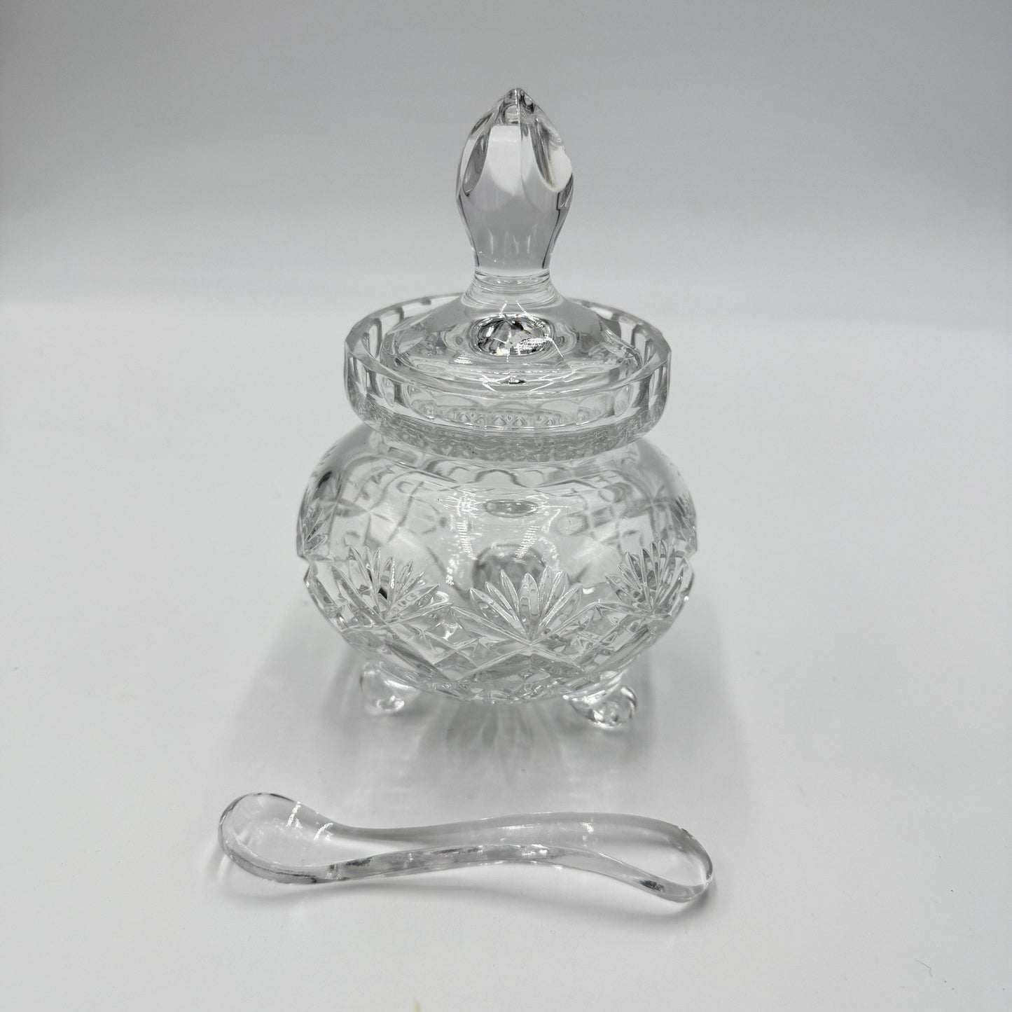 Vintage Essex crystal Footed Jam/Jelly W/lid Spoon Cut Clear