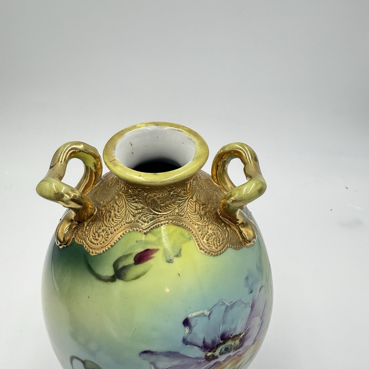 Antique Morimura Bros Nippon Poppy Gold Bead Hand Painted 10” Porcelain Vase Urn