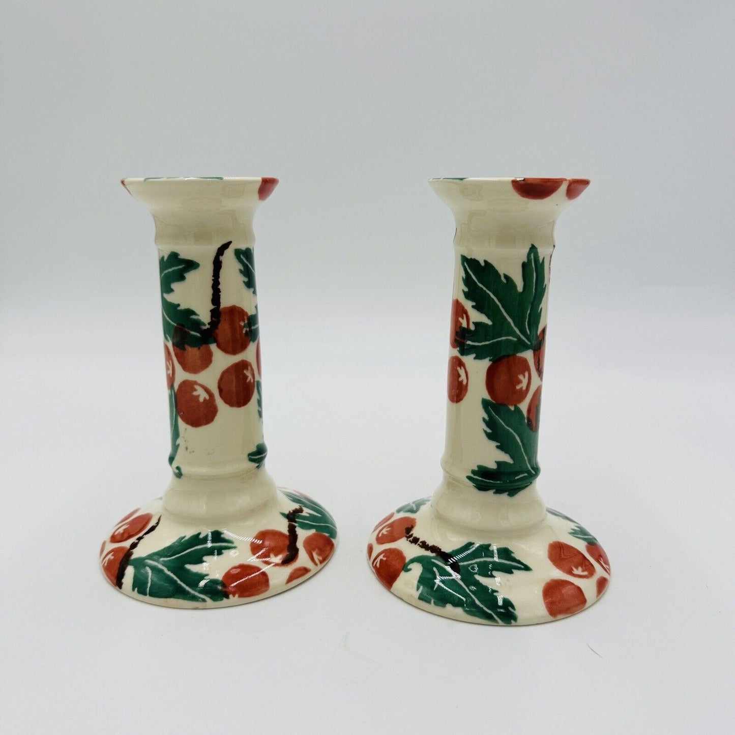 Moorland Candle Holders Staffordshire England Hand Painted Ceramic 6in Antique