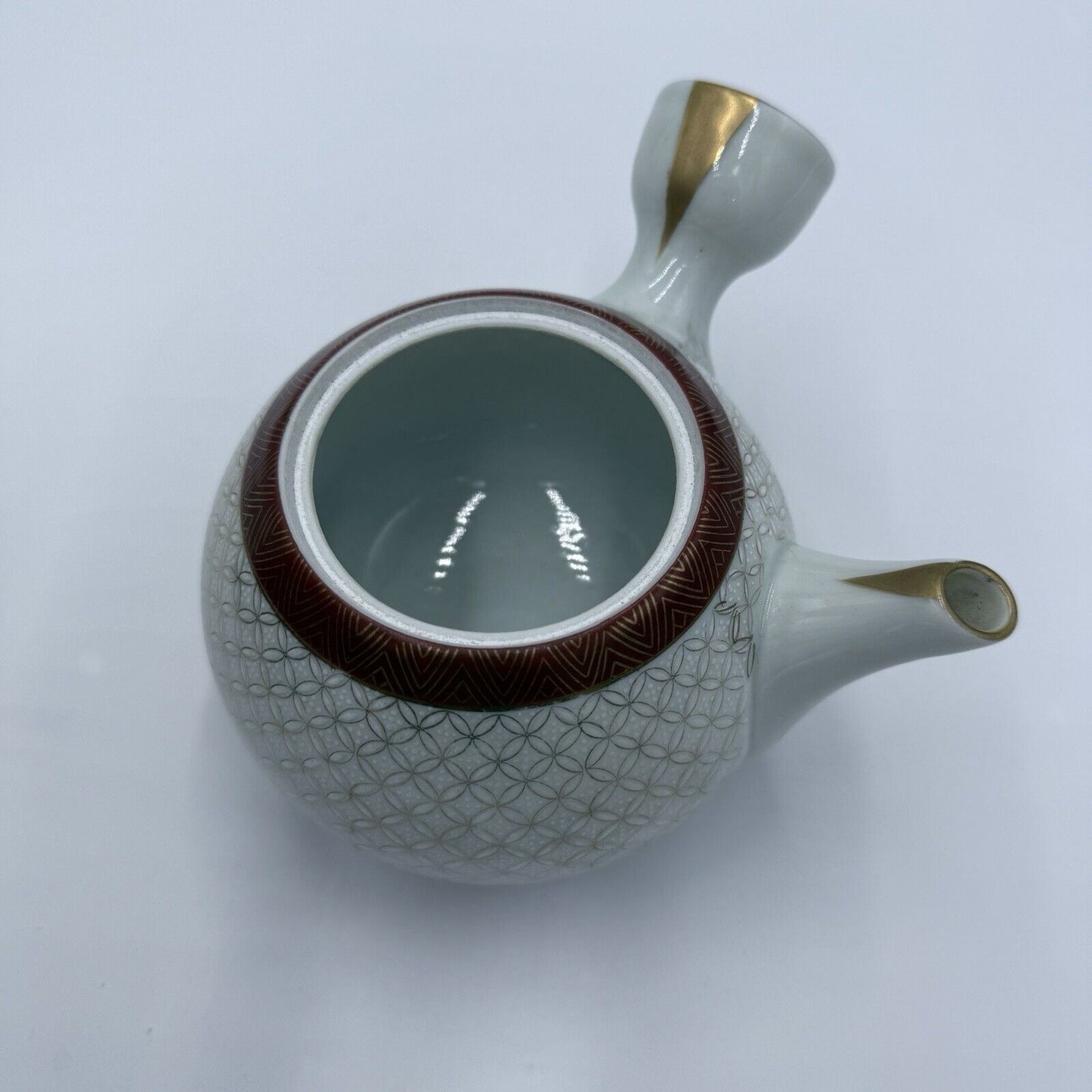 Antique Japanese Kutani Porcelain Tea Pot Gold Accents Embossed