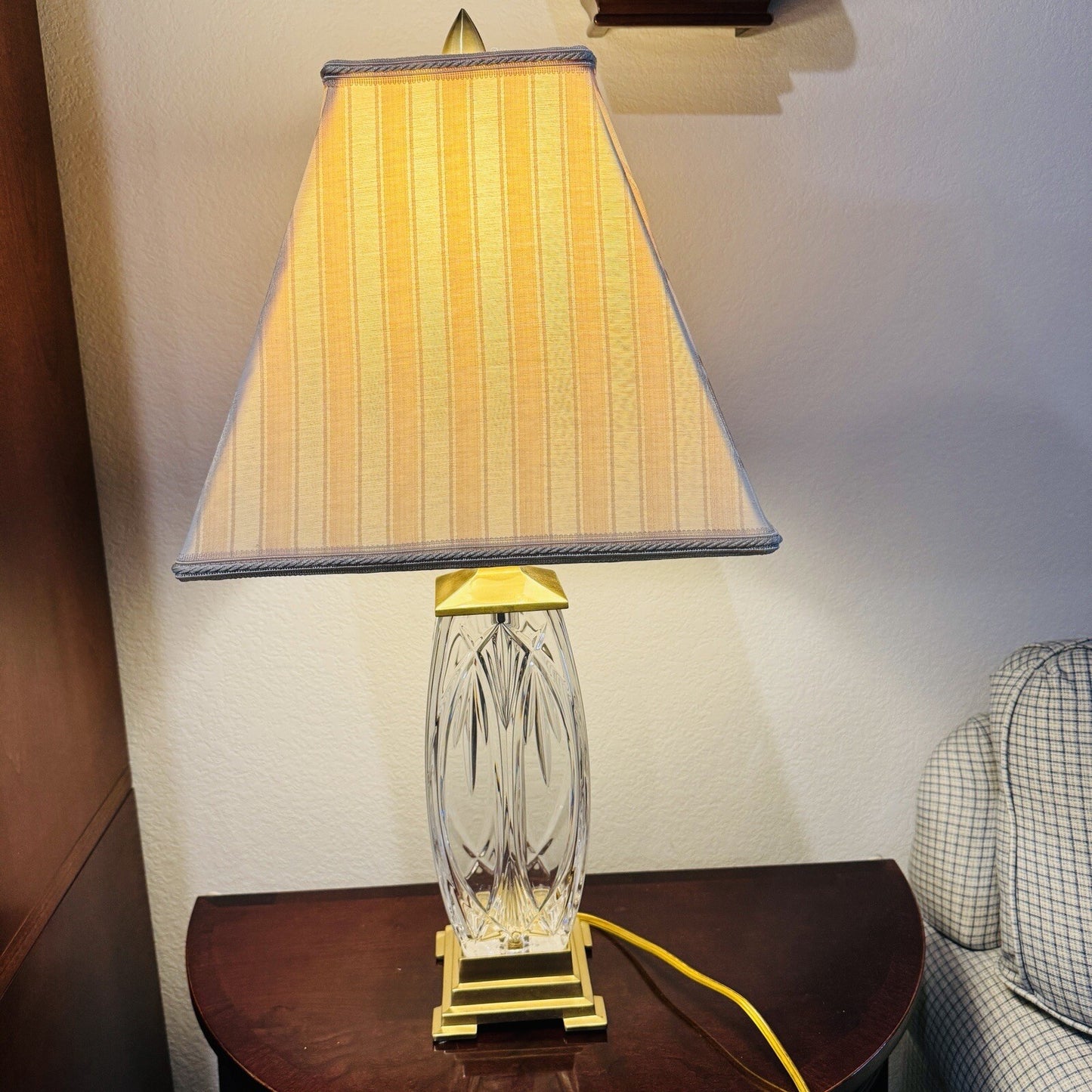 Waterford Finn Versailles Crystal Table Lamp w/Brass Base 26in Original Shades