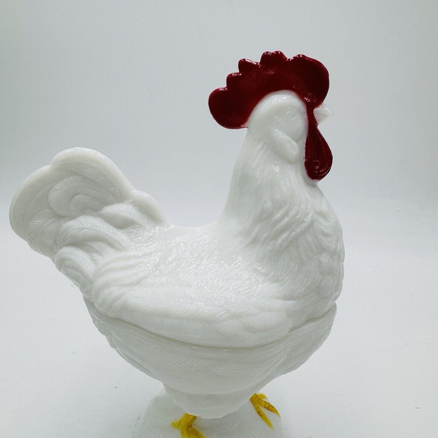 Vintage Westmoreland Milk Glass Standing Rooster Covered Candy Dish 9" Figurine