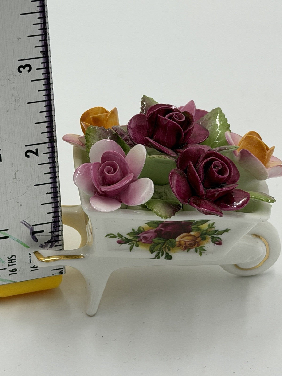 Royal Albert Old Country Roses Wheelbarrow W/ Flowers Figurine Hand Painted 2”