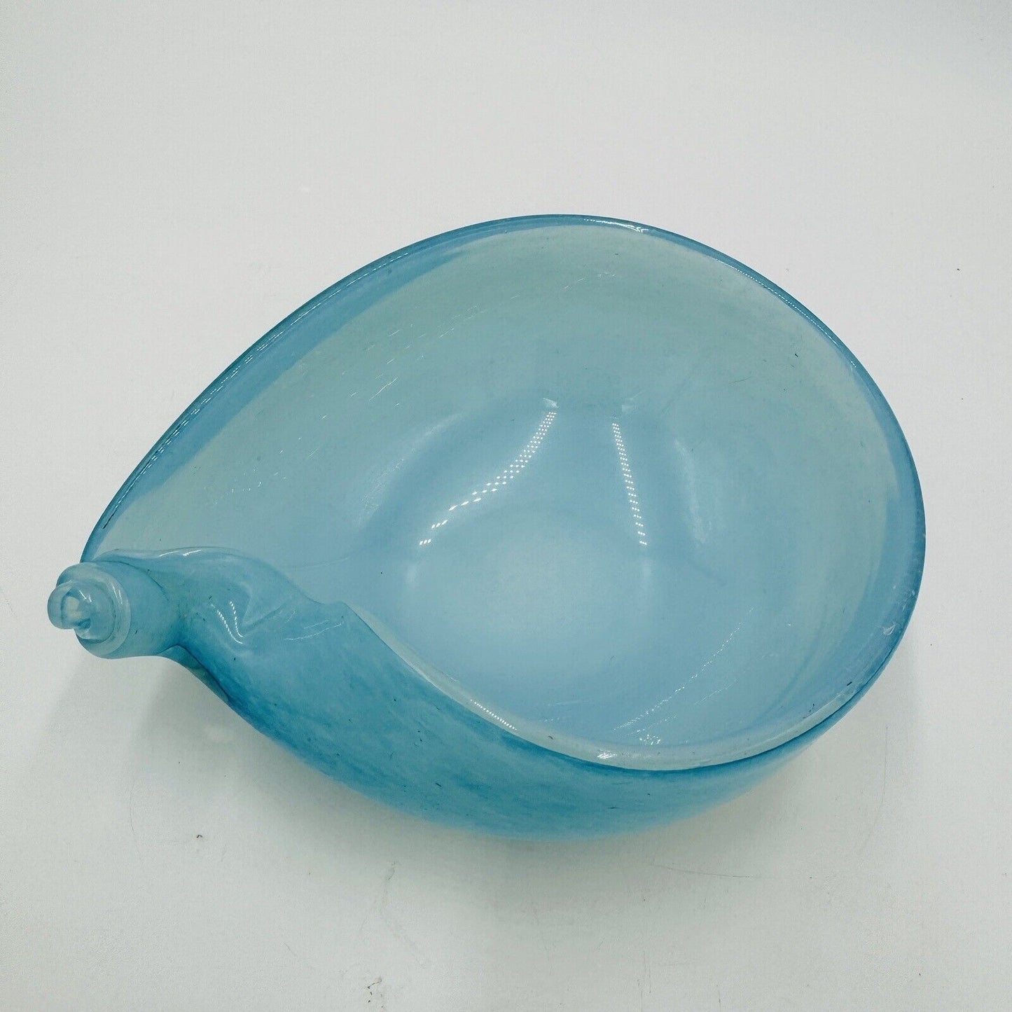 MCM Murano Art Glass Barbini Aqua Blue Bowl Italy Hand Blown