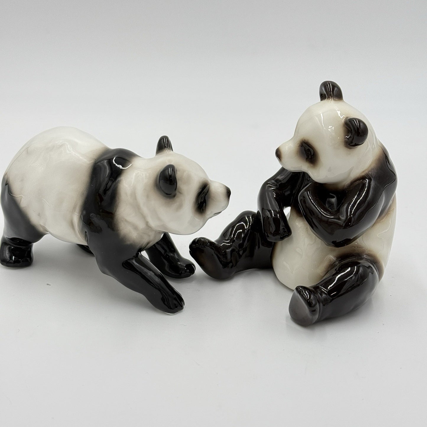Franz Porcelain Painted Glossy Pair Panda Bears Figurines 4” Set