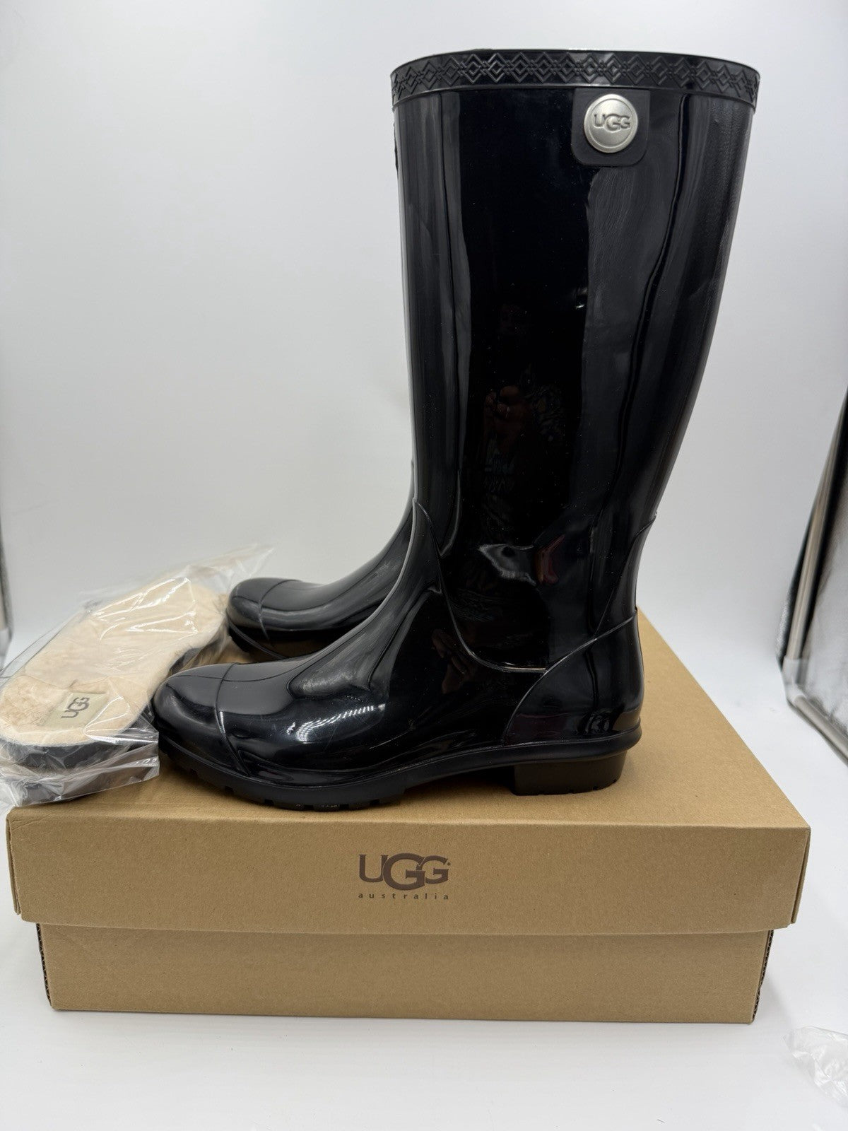 UGG Womens Black Waterproof Pull On Knee High Rain Boots Rubber Aussie Size 8
