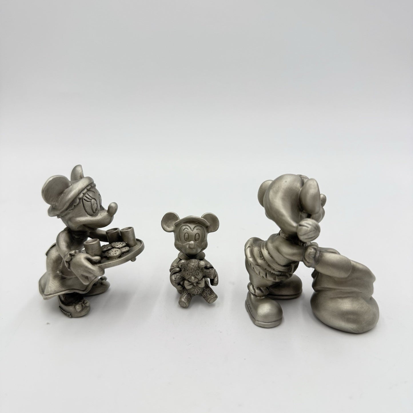 Disney Solid Pewter Mickey Minnie Mouse Santa Figurines Set Vintage 2”