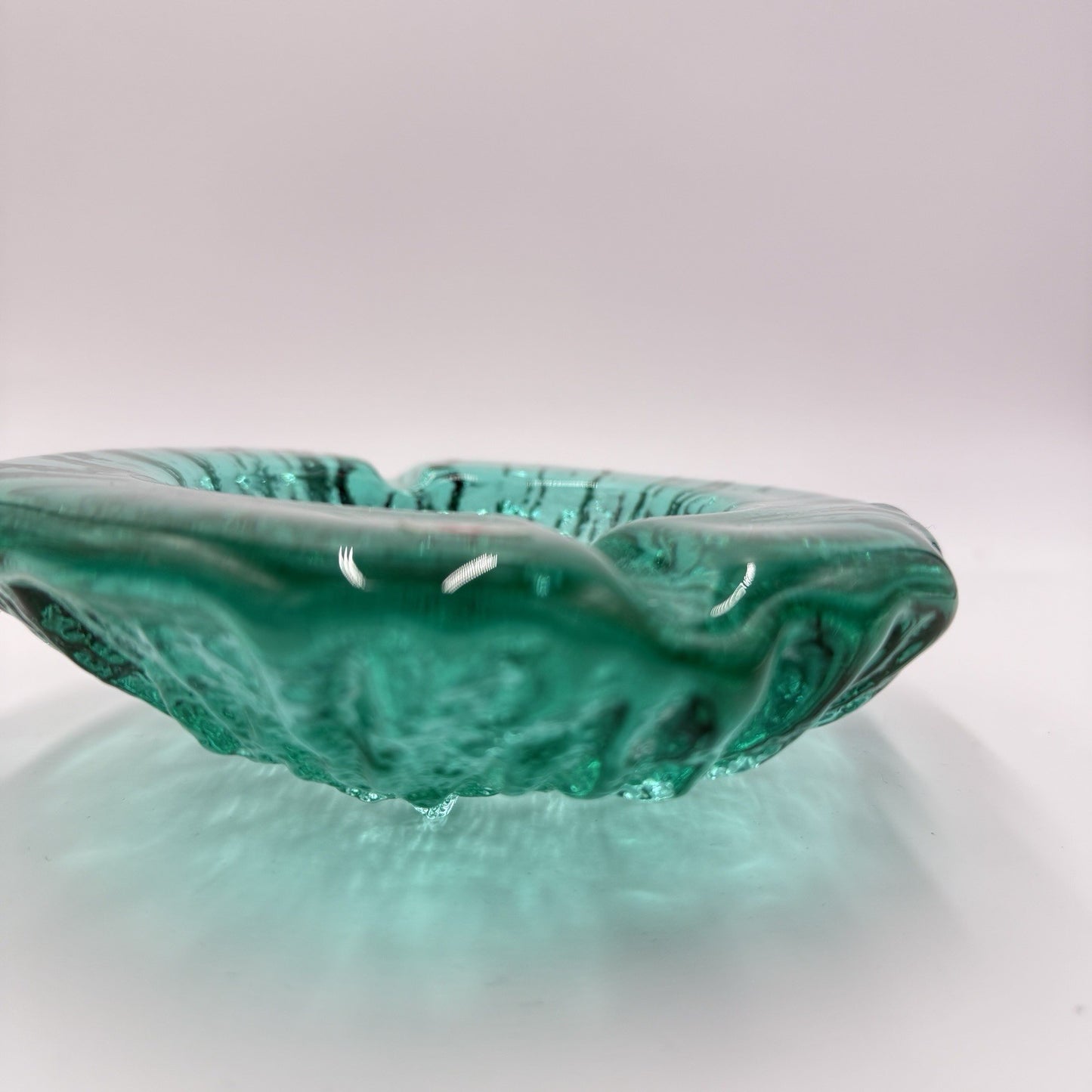 iittala Finland art glass green emerald ashtray footed bowl Rare 2” X 6.5”L X6”w