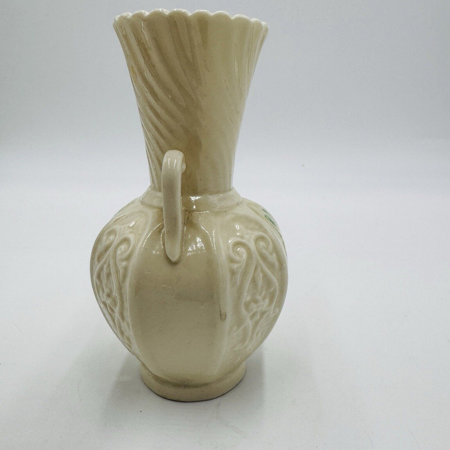 Belleek Shamrock Porcelain Ireland 6" Panel Vase 6” Vintage Decor