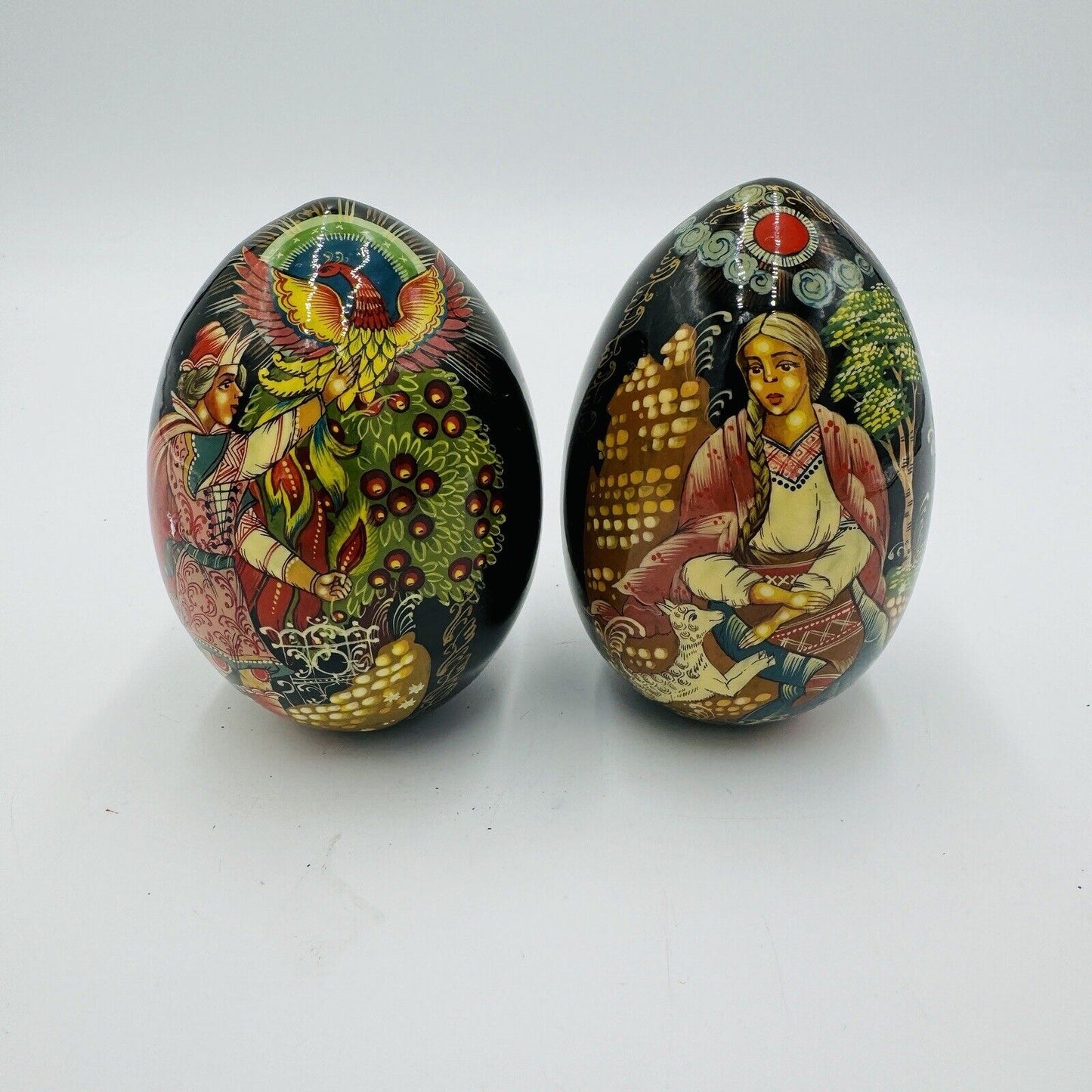 Mockba Hand Painted Easter Egg Wooden Folk Art 4.5in Signed Vintage