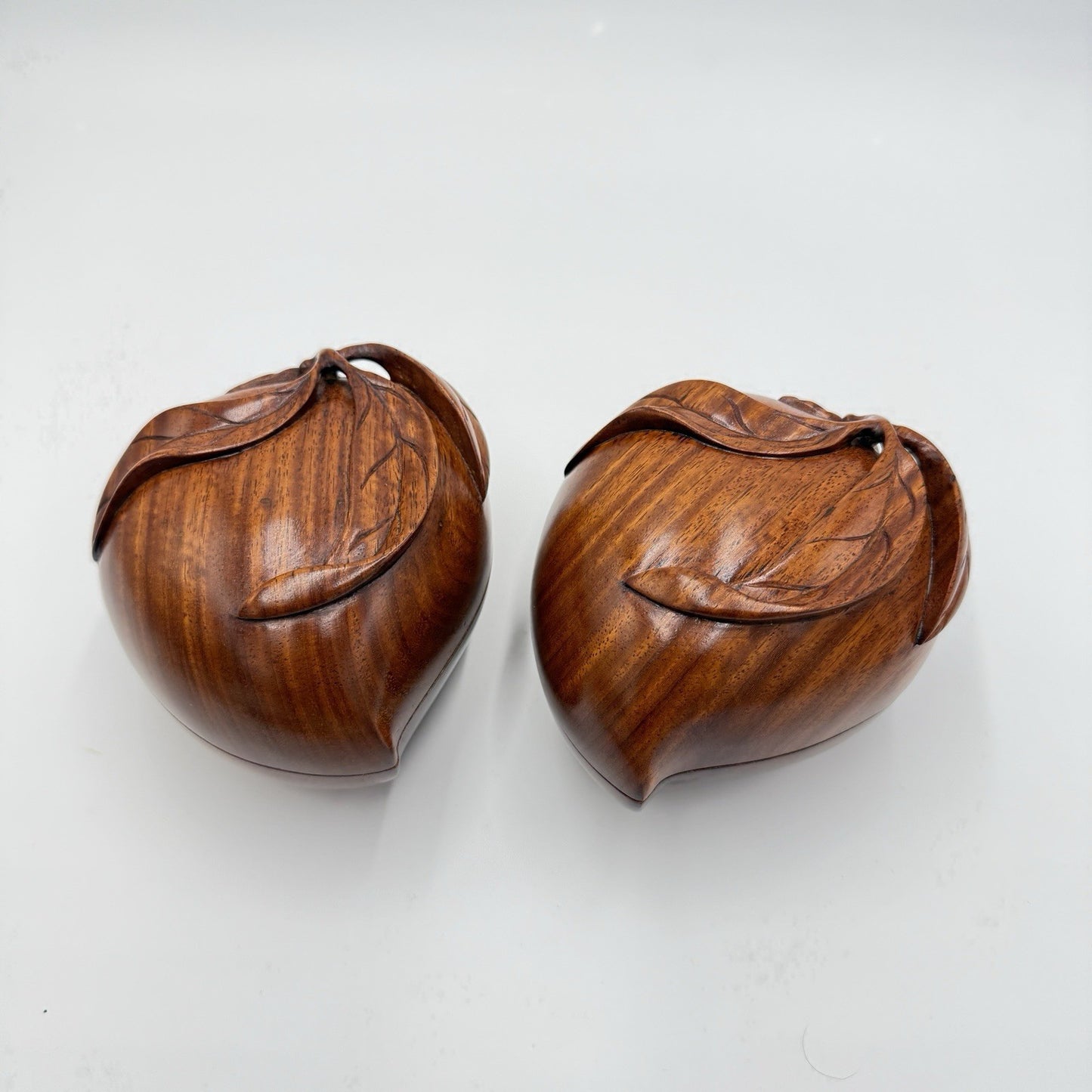RARE Vintage Solid Wood Hand Carved Fruit Leafy Trinket Box Ornate Folk Art
