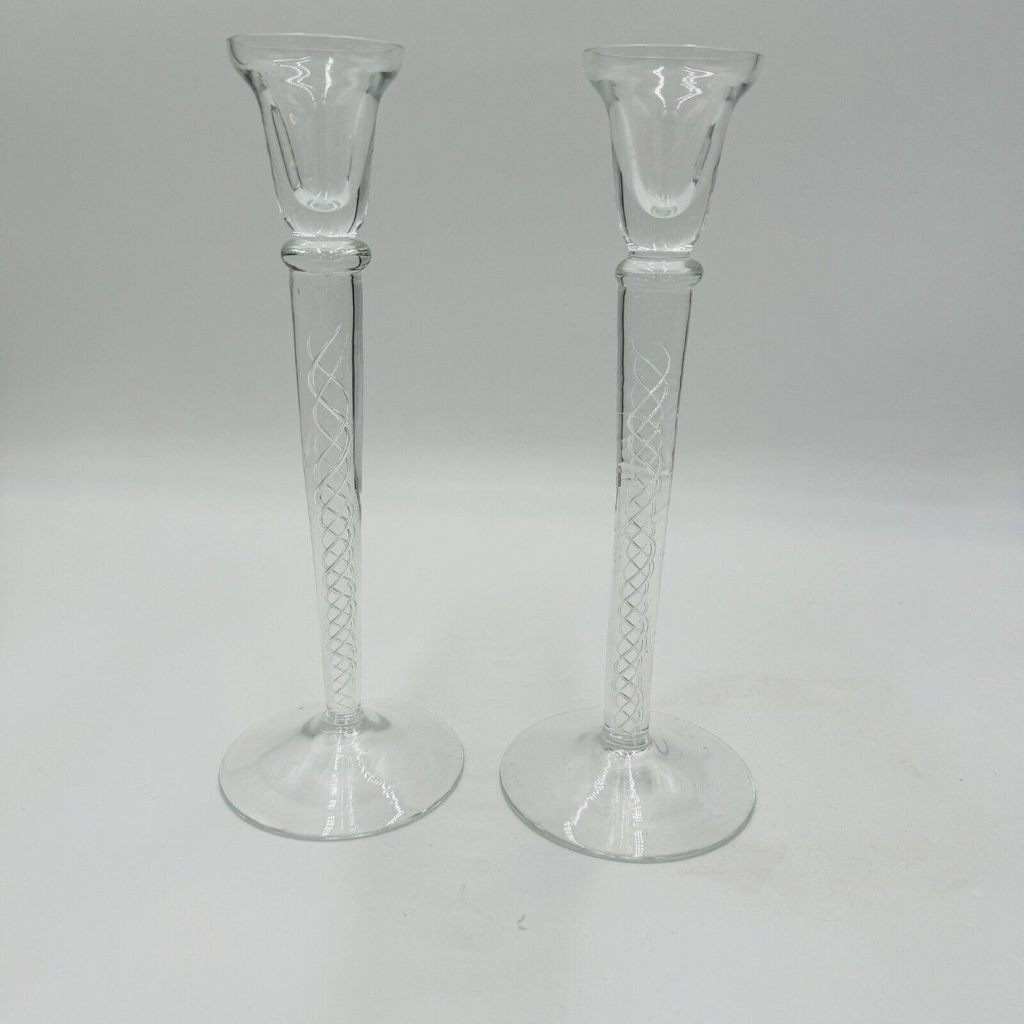 Vintage Air Twist Double Helix Candlestick Candle Holder Hand Blown Pair 10"h