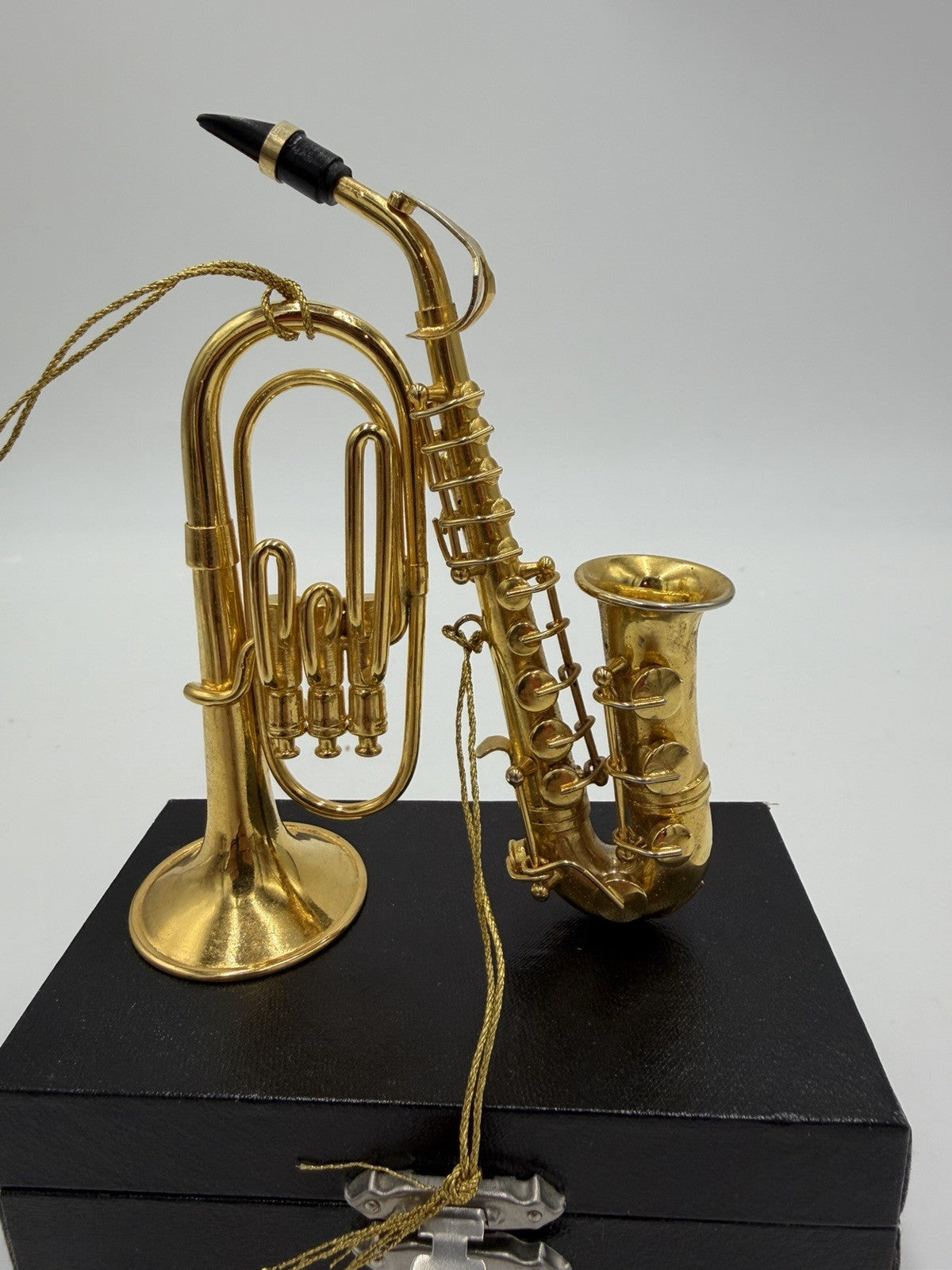 Vintage Gold Tone Saxophone & Euphonium Brass Instrument Christmas Ornaments