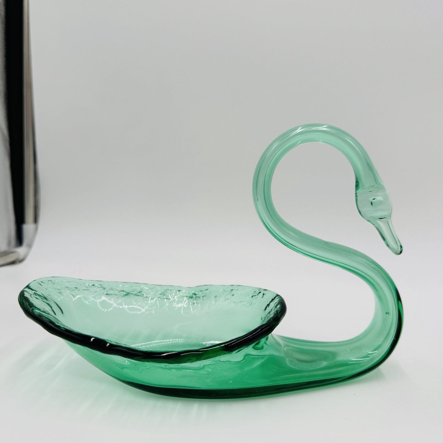 Viking Swan Figurines Art Glass Green Avocado Clear Vintage MCM Set 3 Pieces