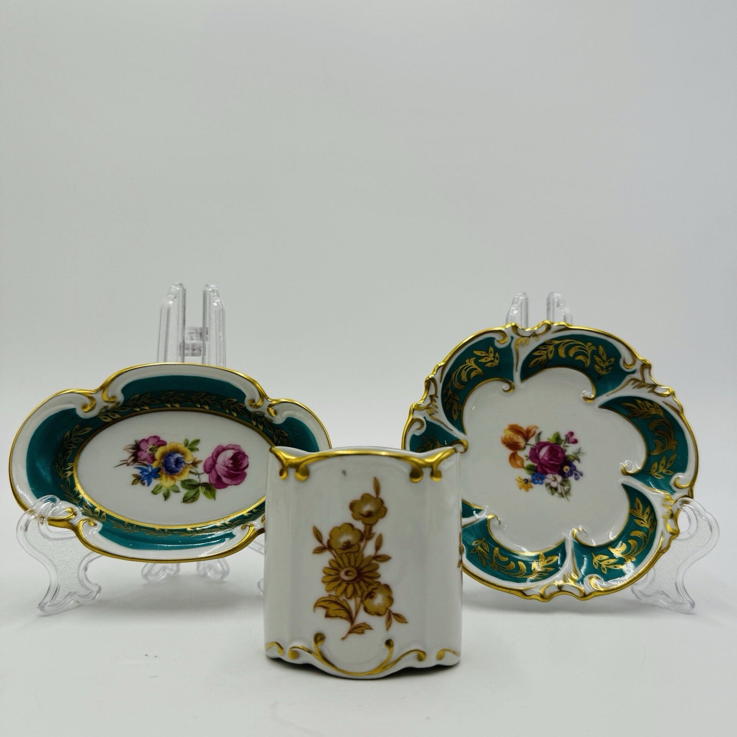 JLmenau Germany Graf Von Henneberg Green 5” Trinket Dish Set Antique