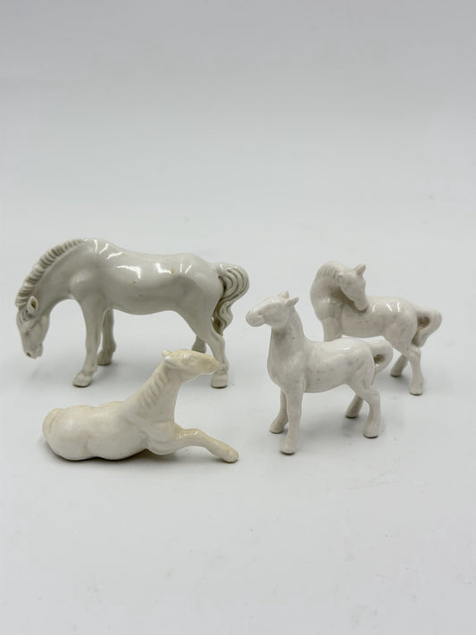 Vintage Bone China Japan Miniature White Horses 2” Porcelain Figurines Set 4 PCs