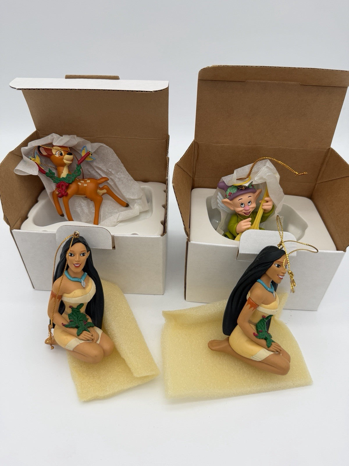 Vintage Disney Grolier Dopey Bambi Pocahontas Christmas Ornaments Vintage 4 PCs