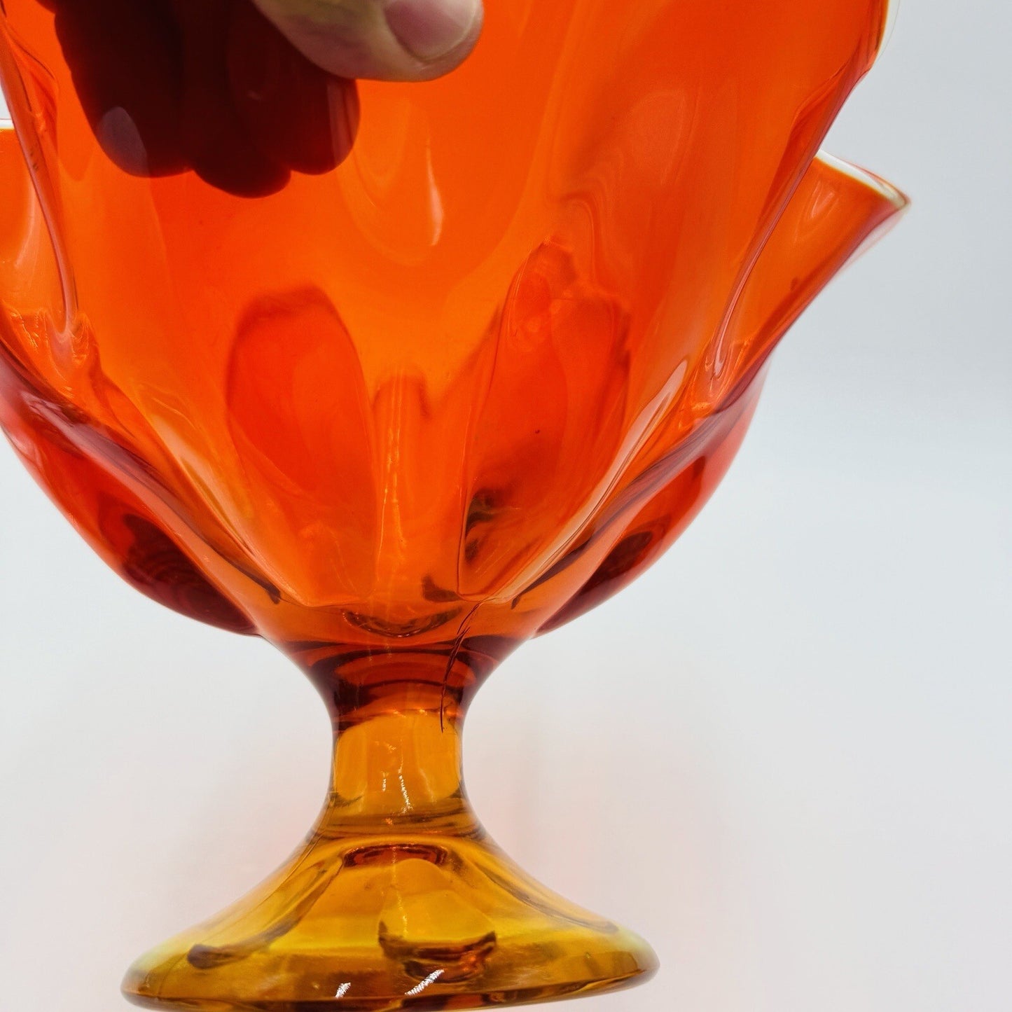 Viking Art Glass MCM Footed Amberina Orange Compote Epic 6 Petals Bowl 7.5”x 11"