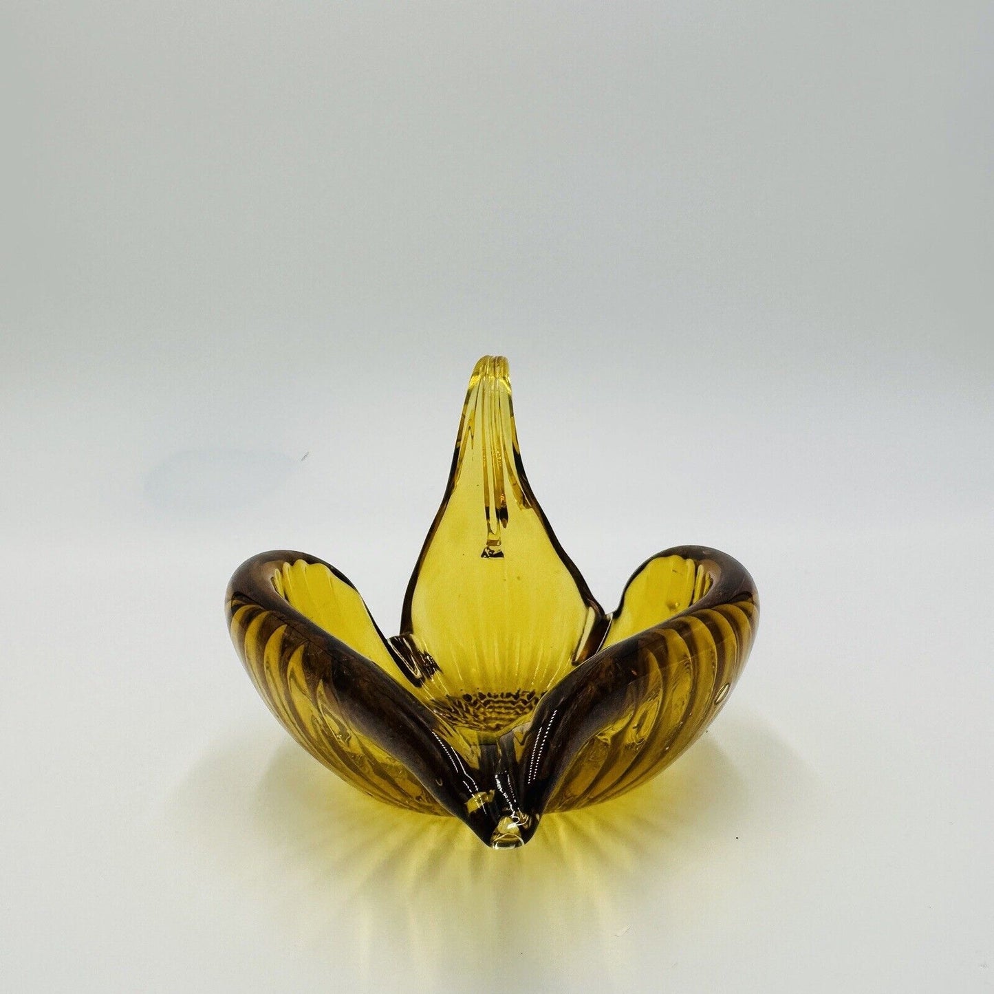 Swan Bowl Glass Figurine Vintage Art Amber Orange Candy Dish Decorative