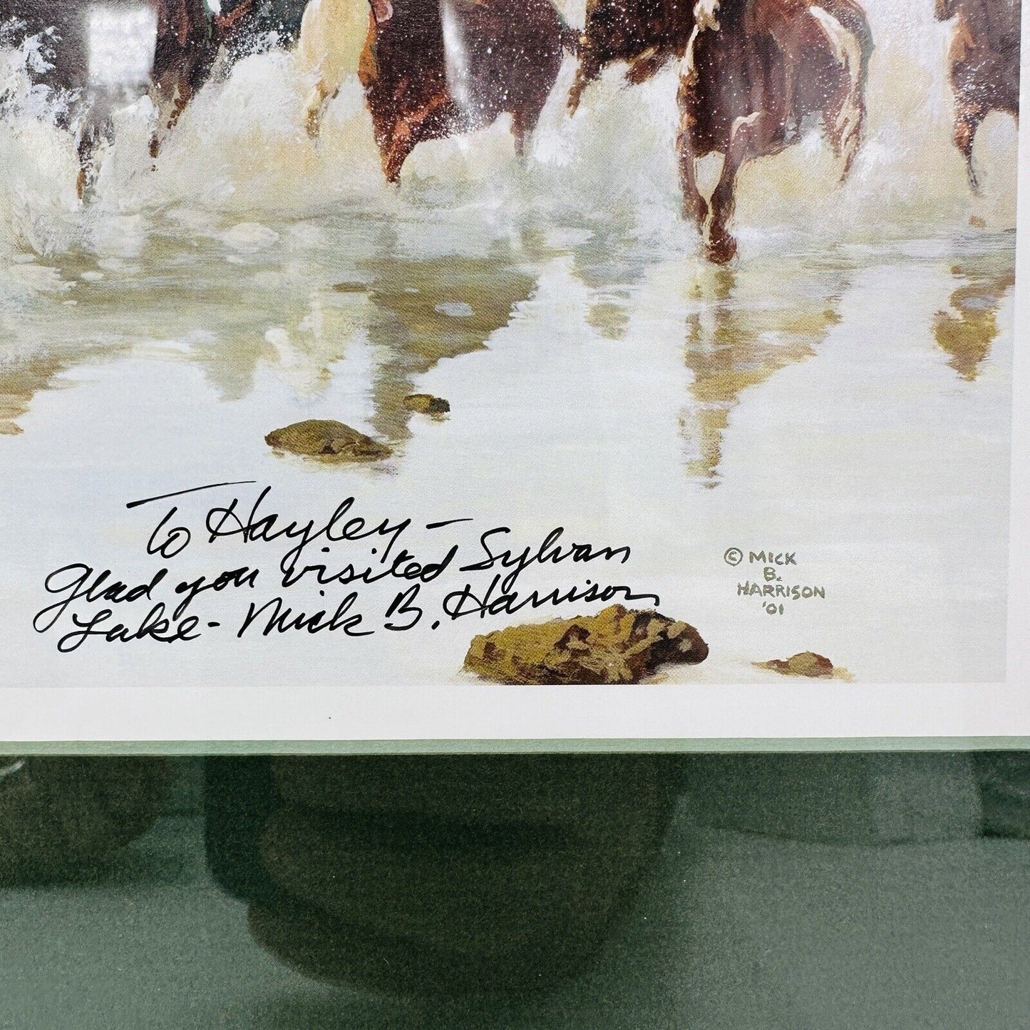 Mick B. Harrison Horses Print Frame Dash For The Cottonwoods Signed COA Wall Art