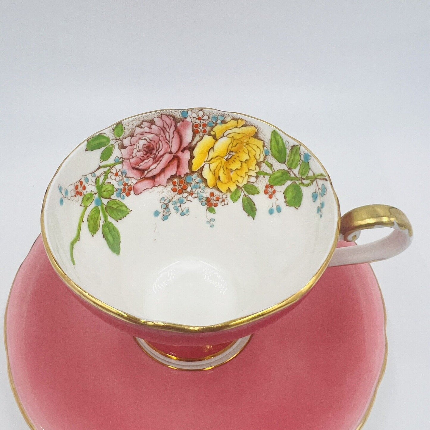 Aynsley Tea Cup and Saucer Set Cabbage Rose Pink Bone China T5025 Hand-painted