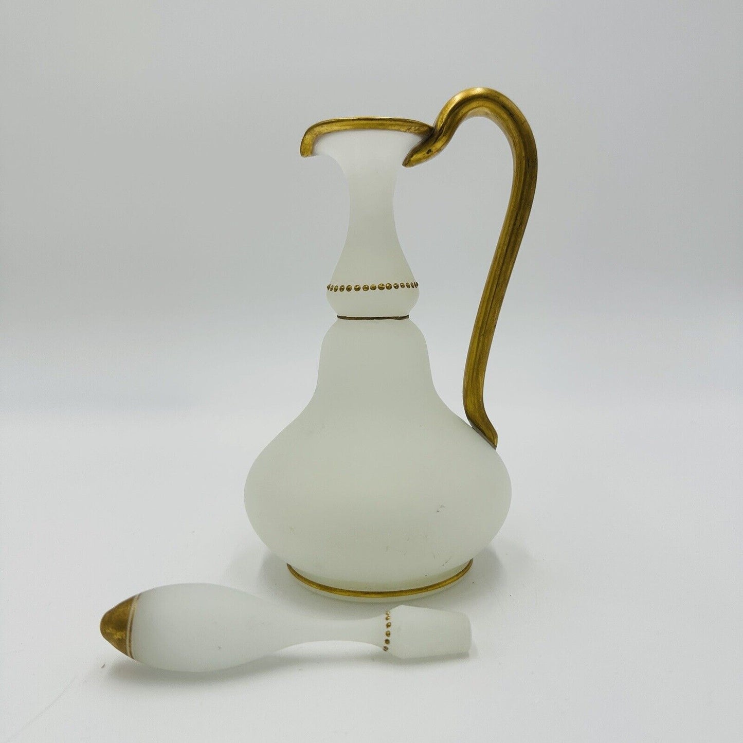 Glass Decanter Stopper Opaline White And Gold Trimmed Vintage Delicate Perfume