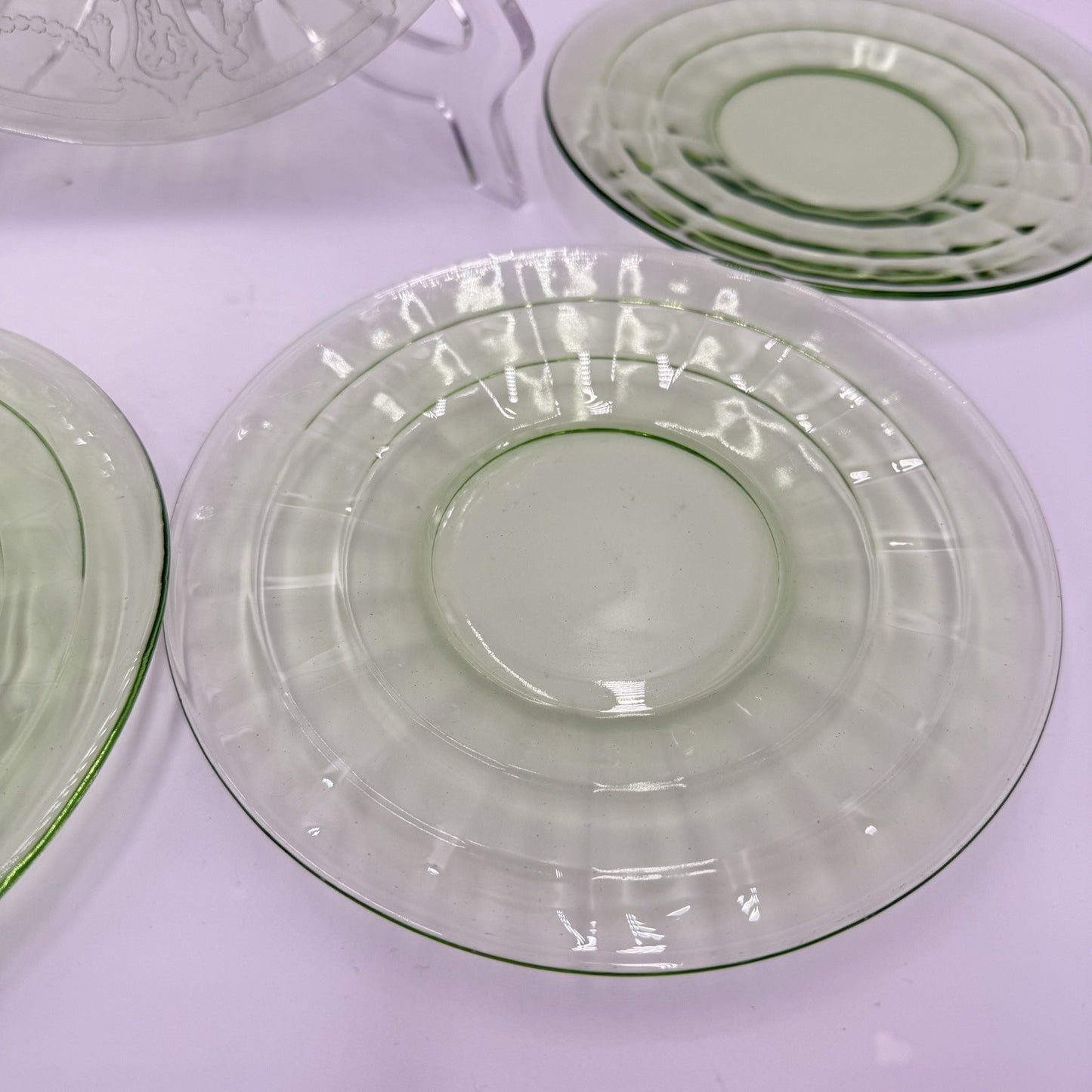 Hocking 1930’s Block Optic 6” Green Depression Glass Plates Dessert Uranium 5 PC