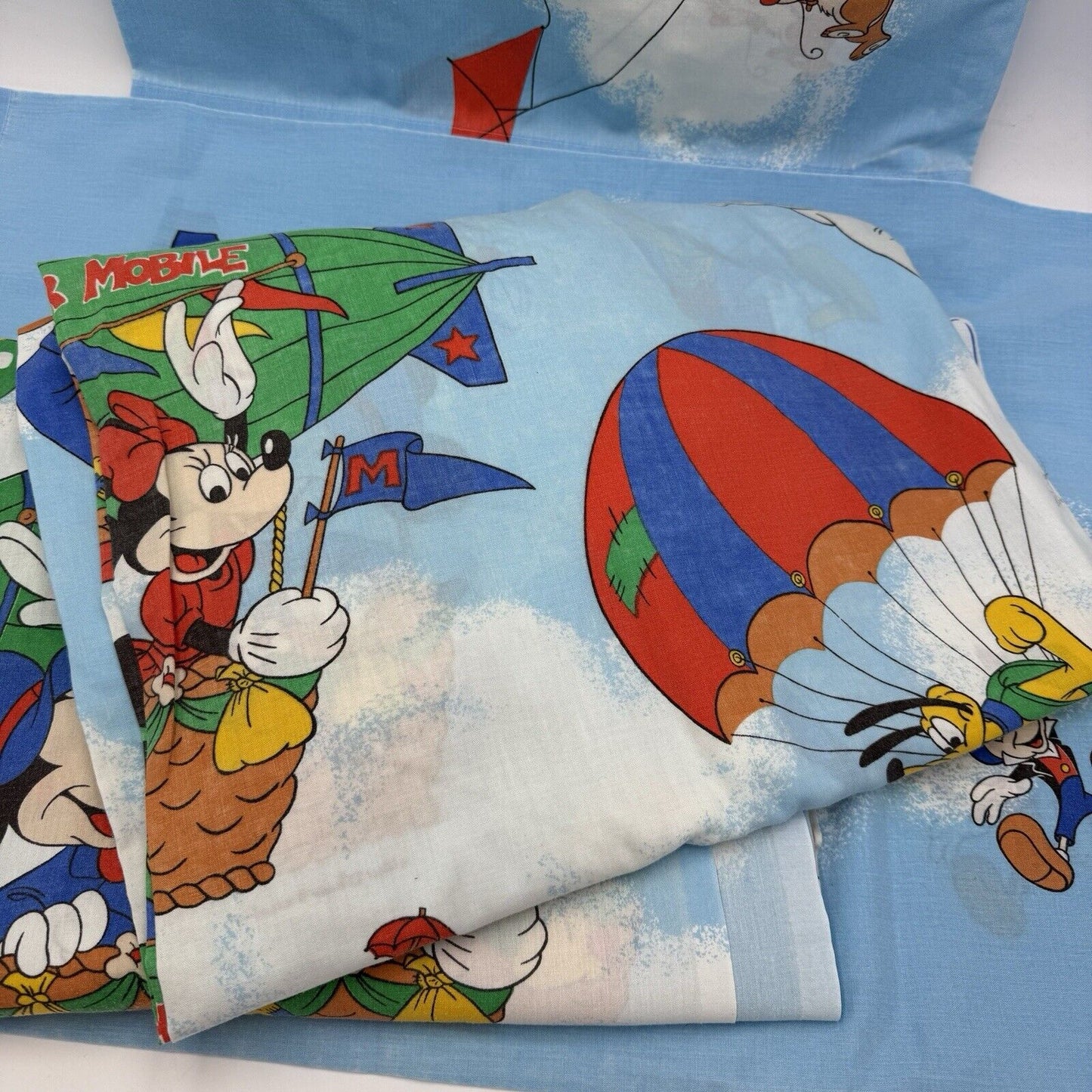 Walt Disney Mickey Air Mobile Double Sheet Set Flat Fitted 2 Pillowcases Vintage