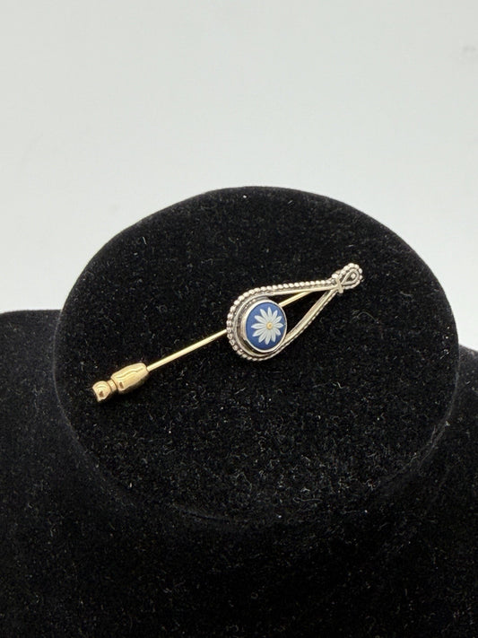 Rare Wedgwood Jasperware Stick Pin Brooch White Jasper Daisy On Blue Marks JW