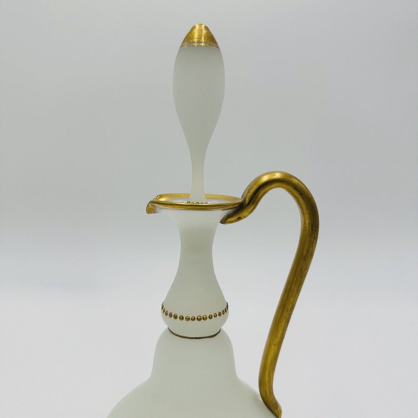 Glass Decanter Stopper Opaline White And Gold Trimmed Vintage Delicate Perfume
